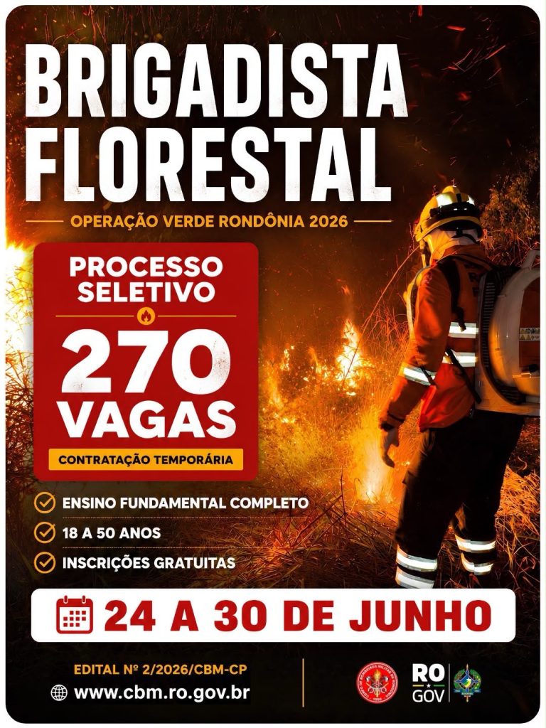 O CORPO DE BOMBEIROS MILITAR ABRE SELEÇÃO PARA 14 VAGAS DE BRIGADISTAS  FLORESTAL EM MACHADINHO D’OESTE.